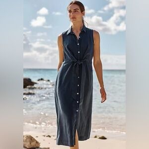 J. Jill Navi Midi Tie-Front Shirtdress Size XL 100% Linen